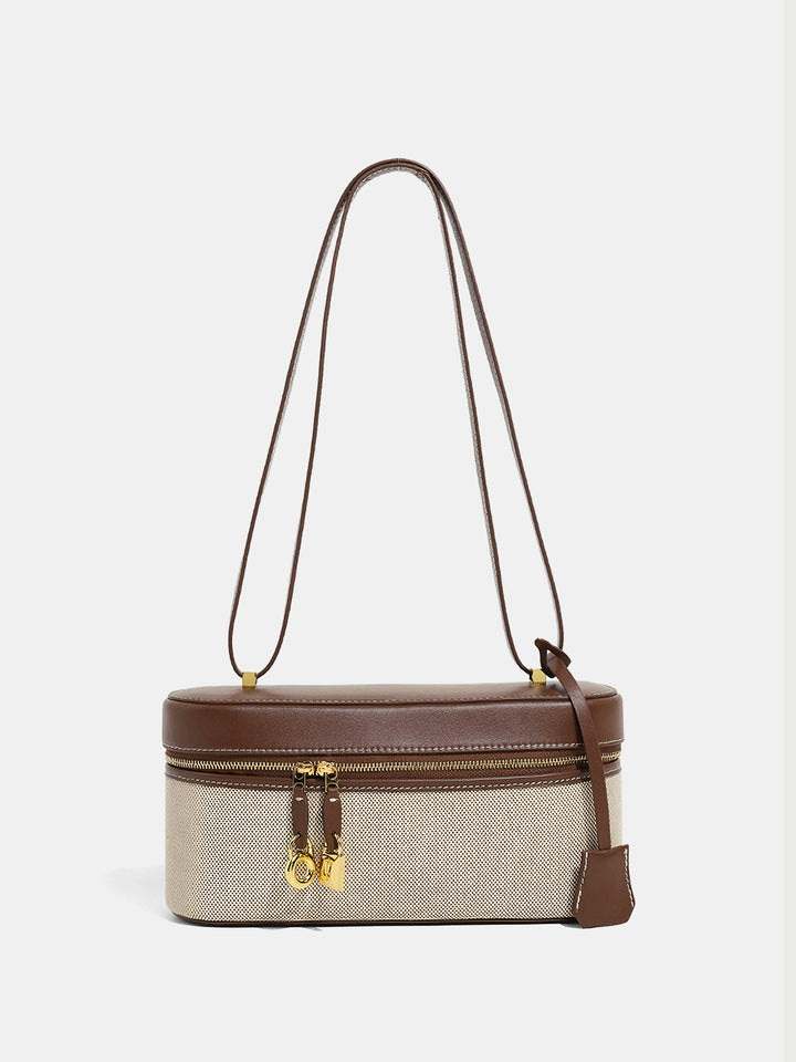 Two-Tone Canvas & PU Panel Box Bag
