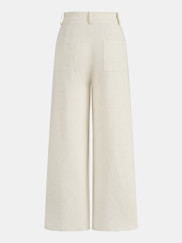 Cotton Linen High Waist Wide Leg Pants
