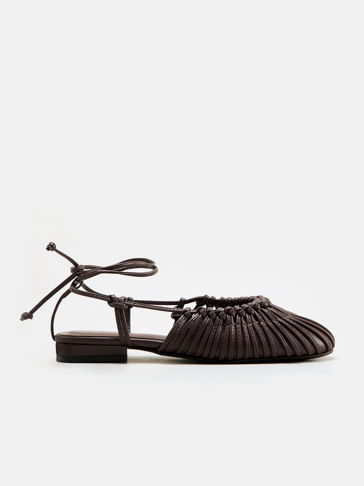 Leather Woven Lace-Up Flat Sandals