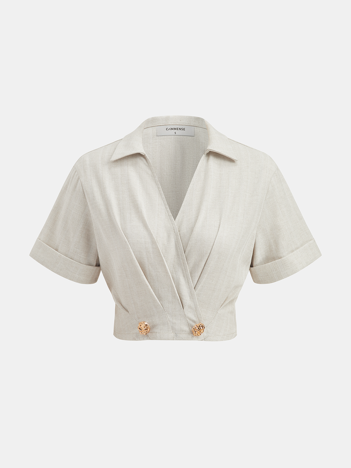 Cotton Linen Crop Top & Pleated Pants Set