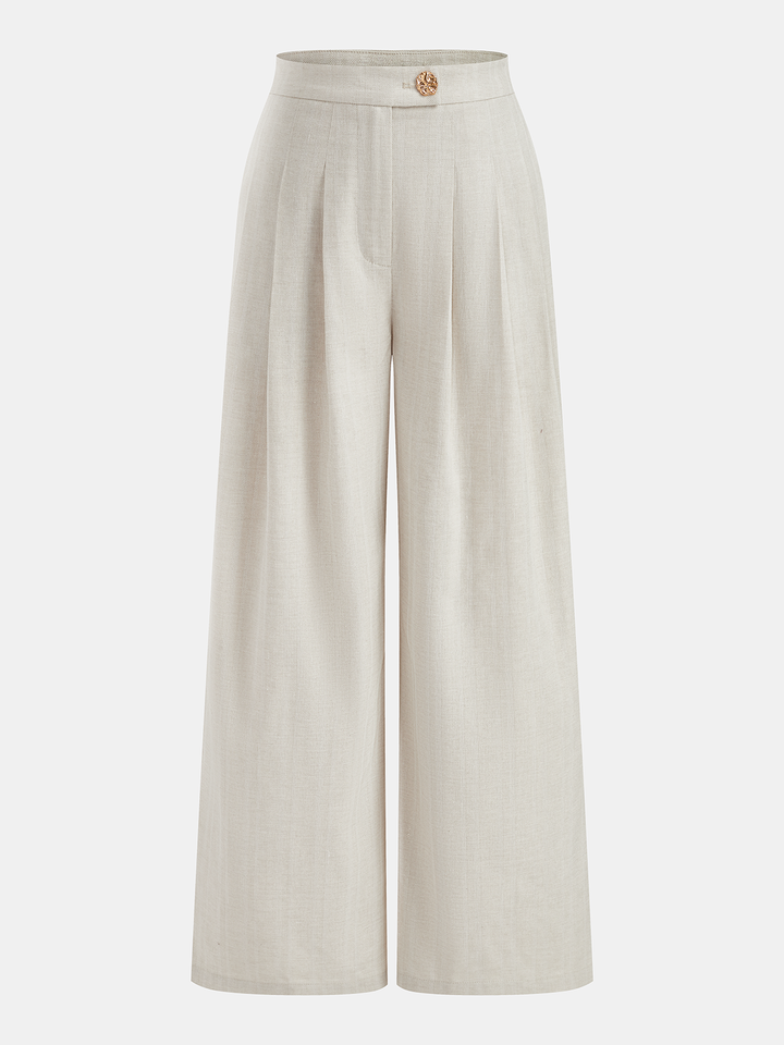 Cotton Linen Crop Top & Pleated Pants Set