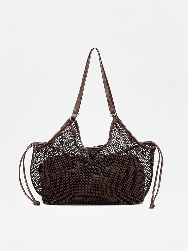 Drawstring Mesh Shoulder Tote Bag