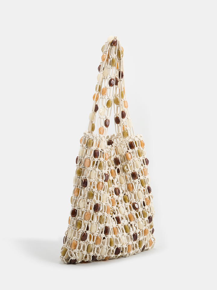 Handwoven Beaded Shoulder Tote Handbag