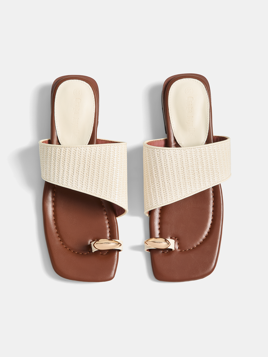 Genuine Leather Square Toe Slide Sandals