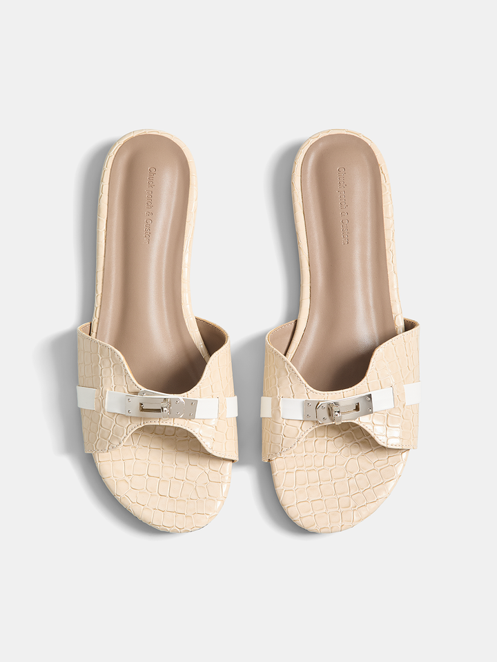 Crocodile Pattern Buckle Slide Sandals